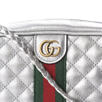 Gucci Laminated Nappa Web Trapuntata Mini GG Shoulder Bag Argento 10 of 11