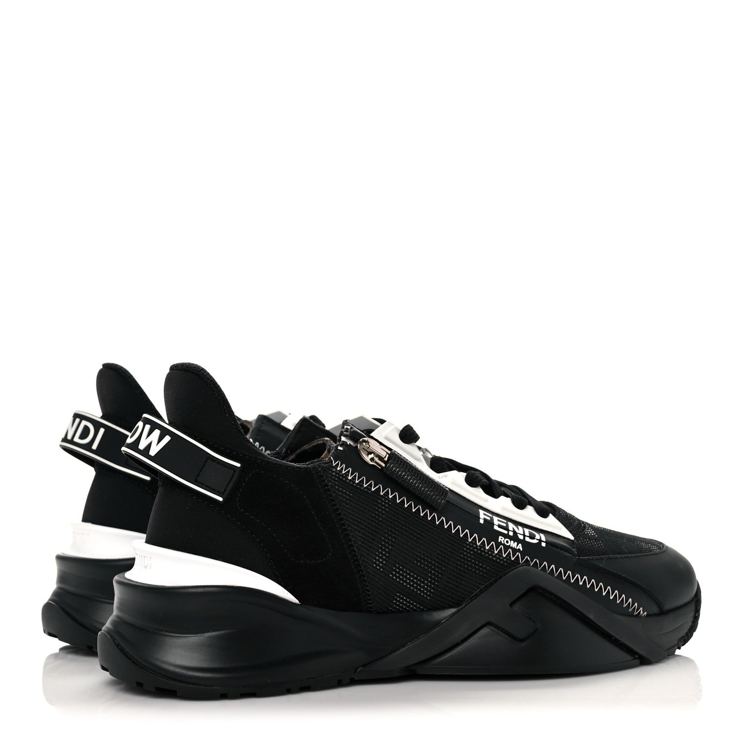 Nylon Lycra FF Womens Fendi Flow Low Top Sneakers 38 Black Silver Anthracite