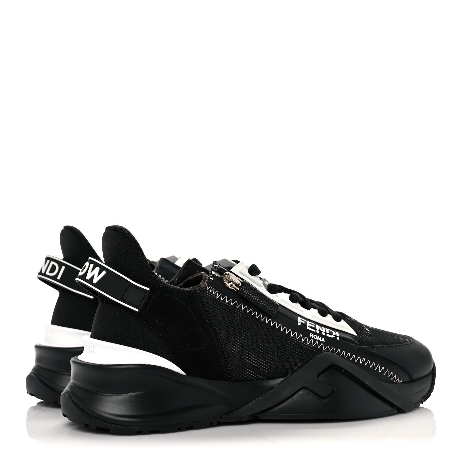 Fendi Nylon Lycra FF Womens Fendi Flow Low Top Sneakers 38 Black Silver Anthracite 4 of 8