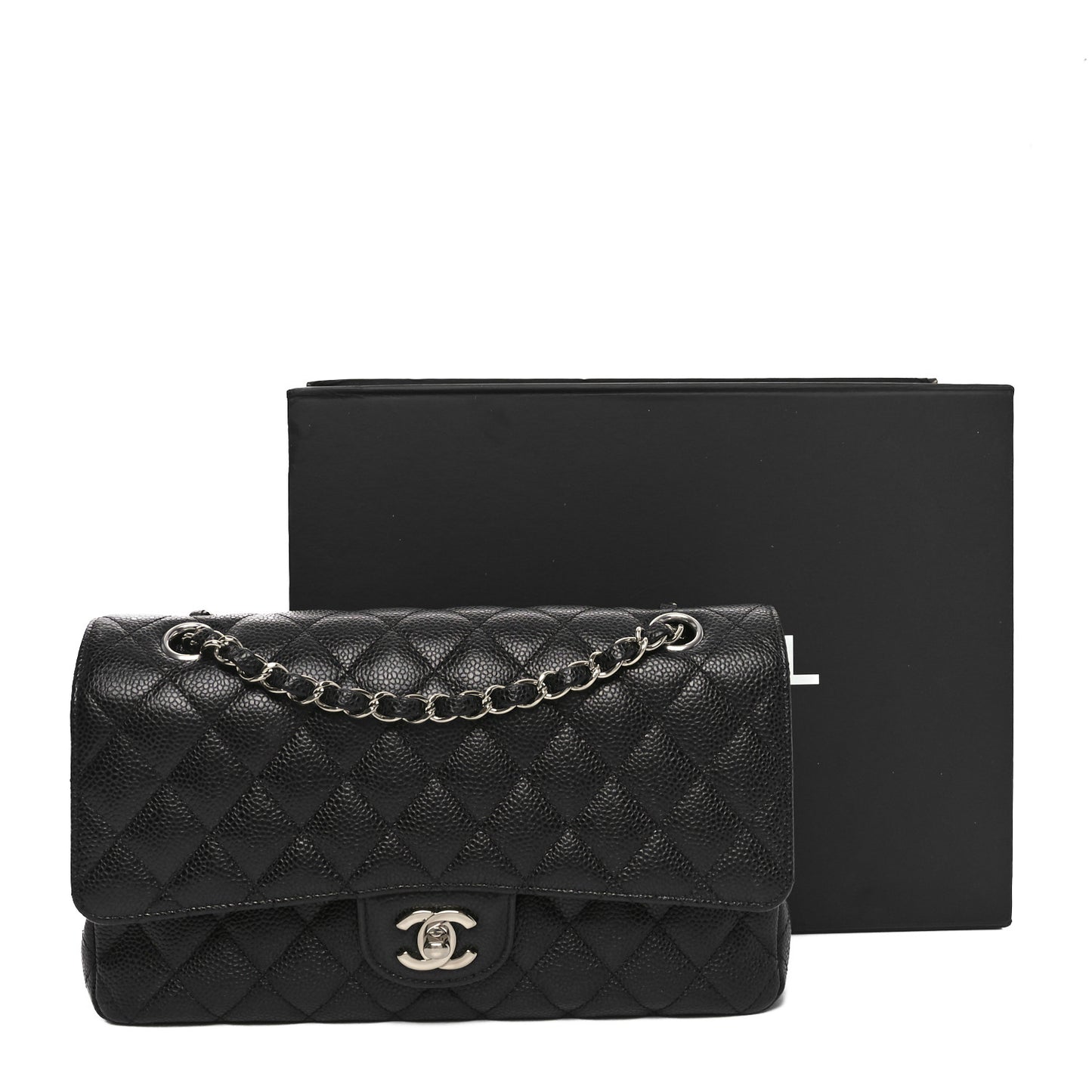 Caviar Quilted Medium Double Flap Black