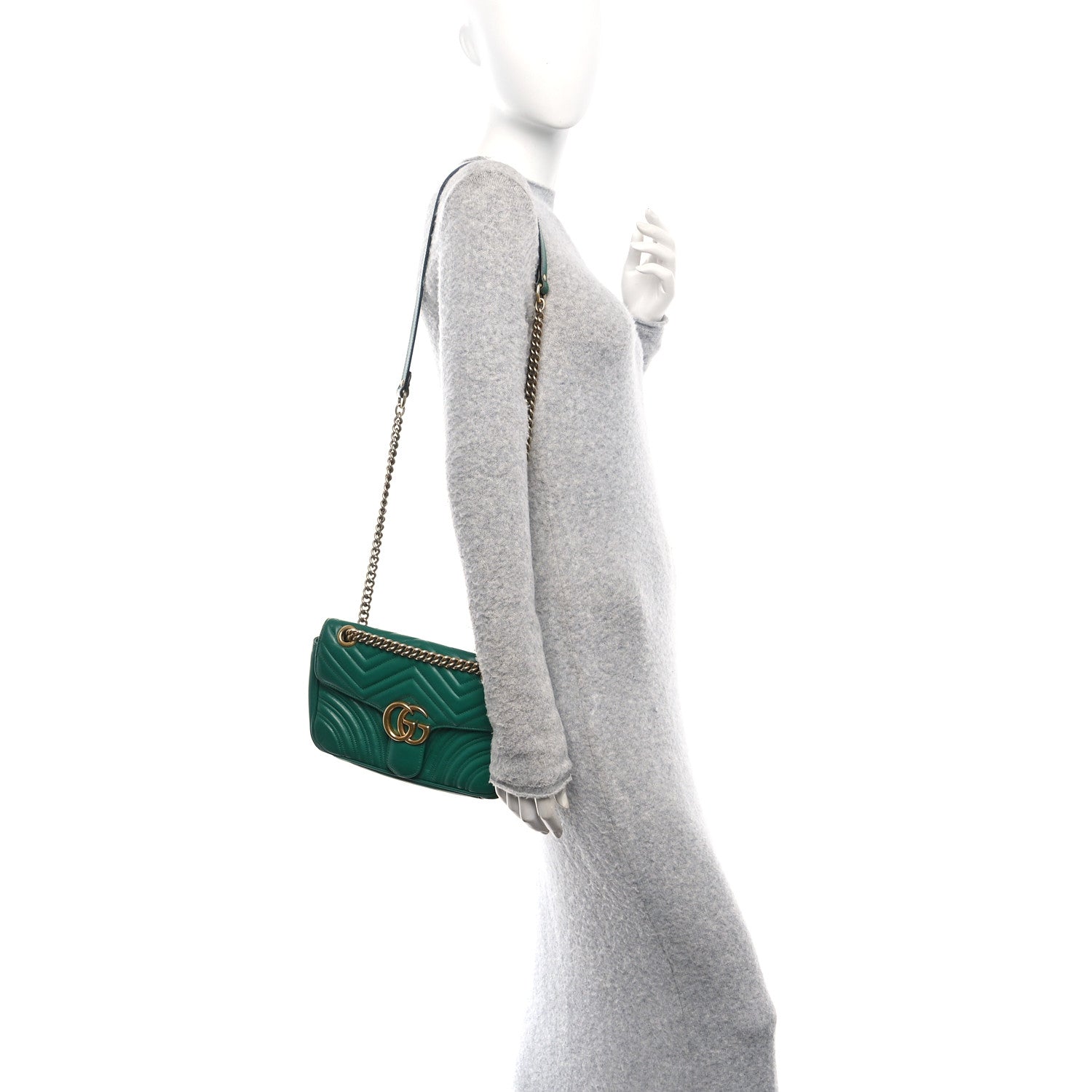 Gucci Calfskin Matelasse Small GG Marmont Shoulder Bag Emerald Green 2 of 13