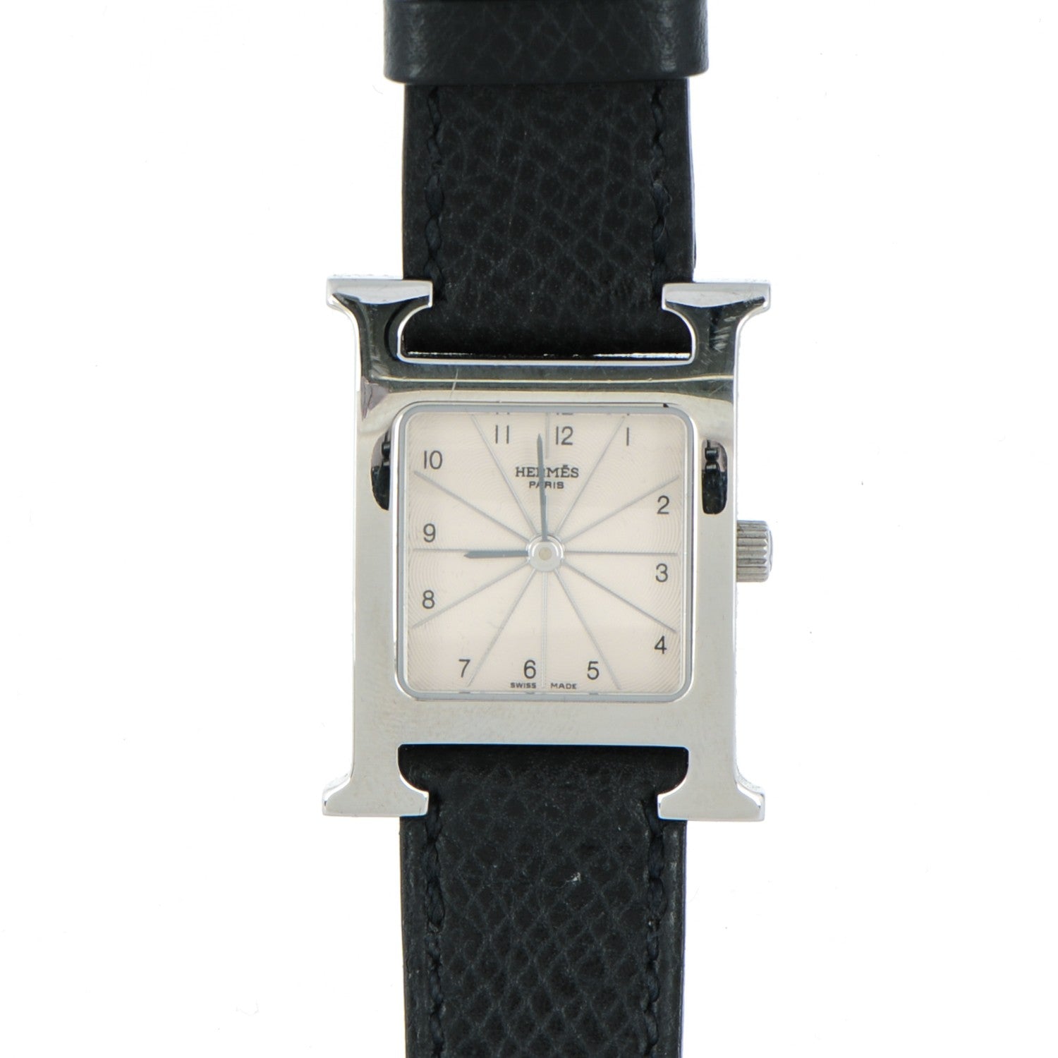 Hermes Stainless Steel Epsom 21mm Heure H Hour Quartz Watch Noir 1 of 10