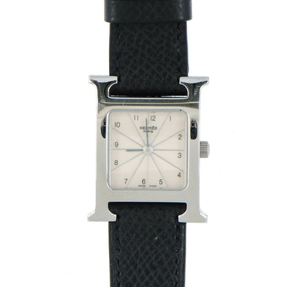Hermes Stainless Steel Epsom 21mm Heure H Hour Quartz Watch Noir 1 of 10