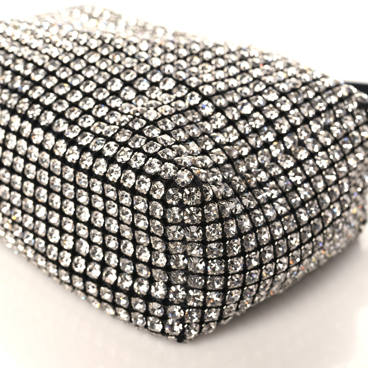 Mesh Crystal Rhinestone Mini Heiress Pouch Black Silver
