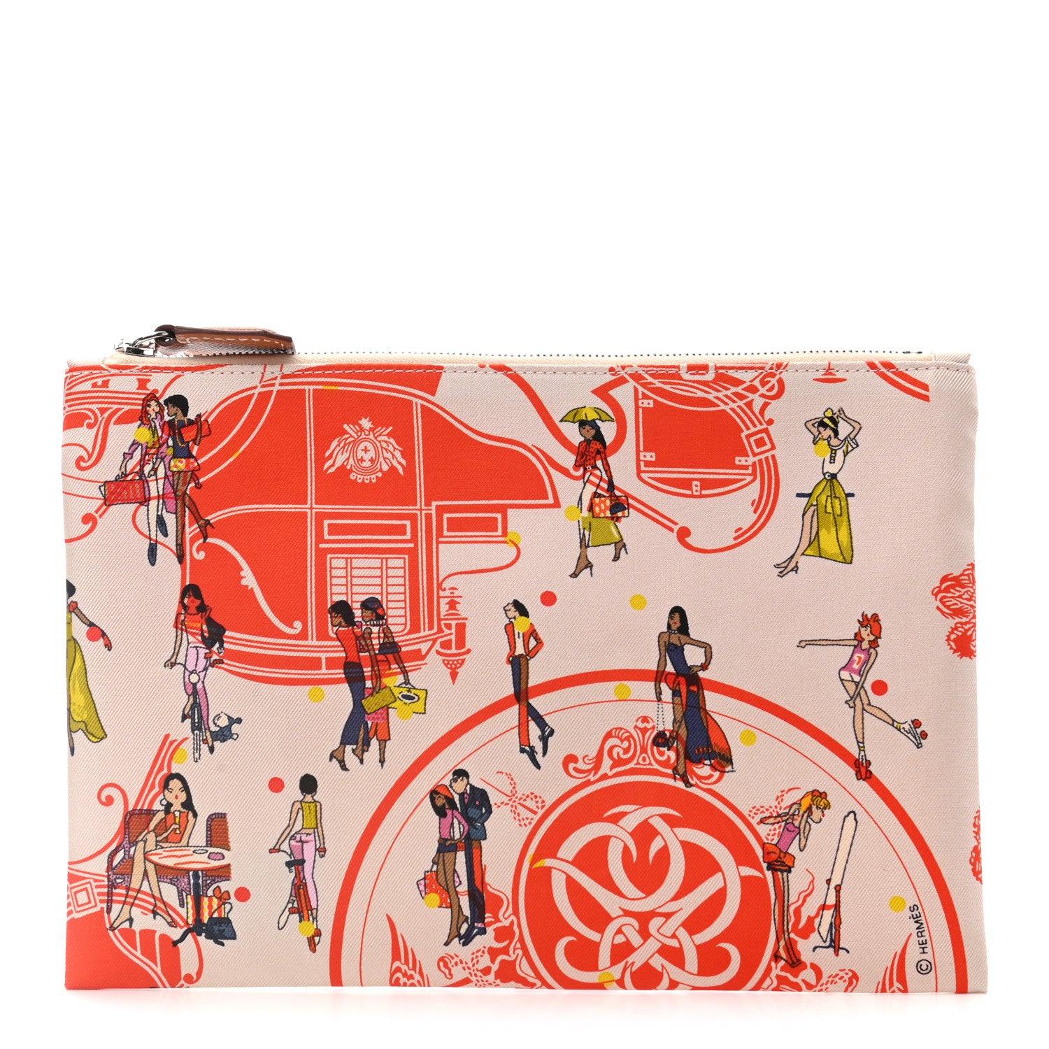 Hermes Technical Silk Ex-Libris Les Parisiennes Silky Pocket Cosmetic Case Geranium Nata Gold 1 of 7