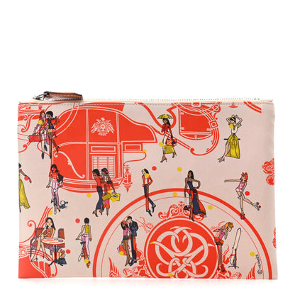 Hermes Technical Silk Ex-Libris Les Parisiennes Silky Pocket Cosmetic Case Geranium Nata Gold 1 of 7
