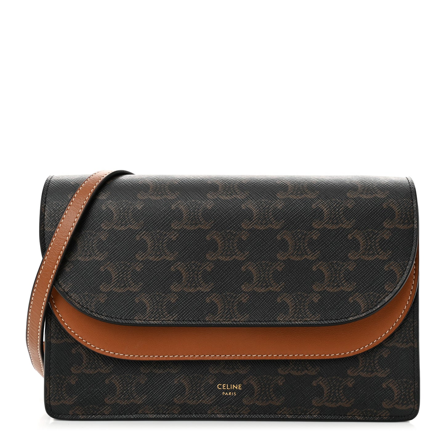 Triomphe Canvas Lambskin Wallet On Strap Tan