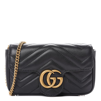 Gucci Calfskin Matelasse Super Mini GG Marmont Shoulder Bag Black 1 of 10