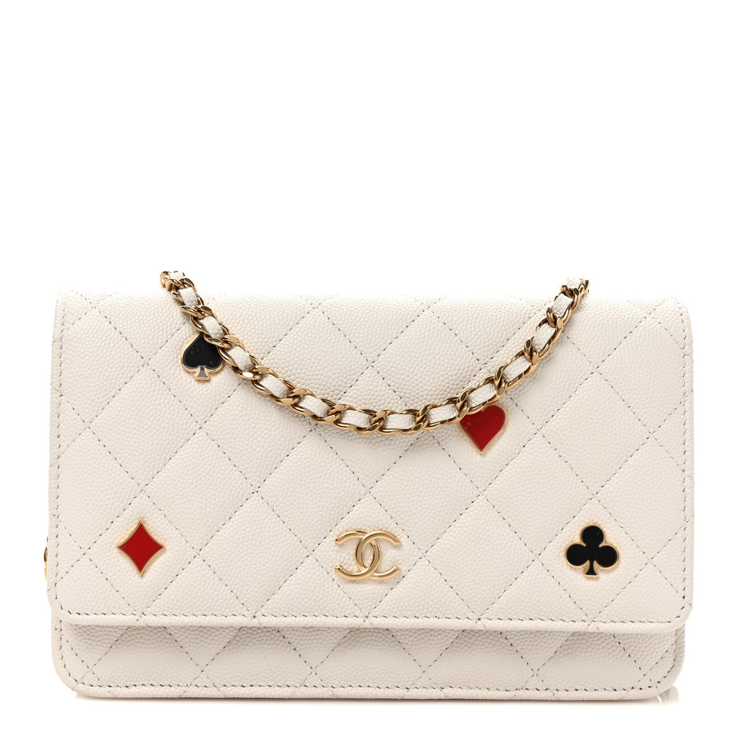 Caviar Quilted Enamel Coco Casino Wallet On Chain WOC White