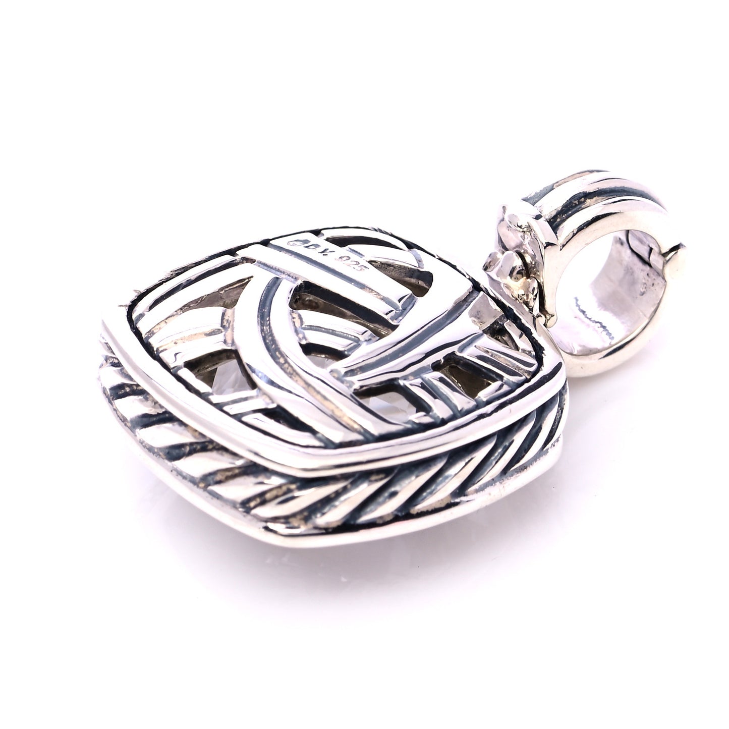 Sterling Silver Diamond Quartz 14mm Albion Enhancer Pendant