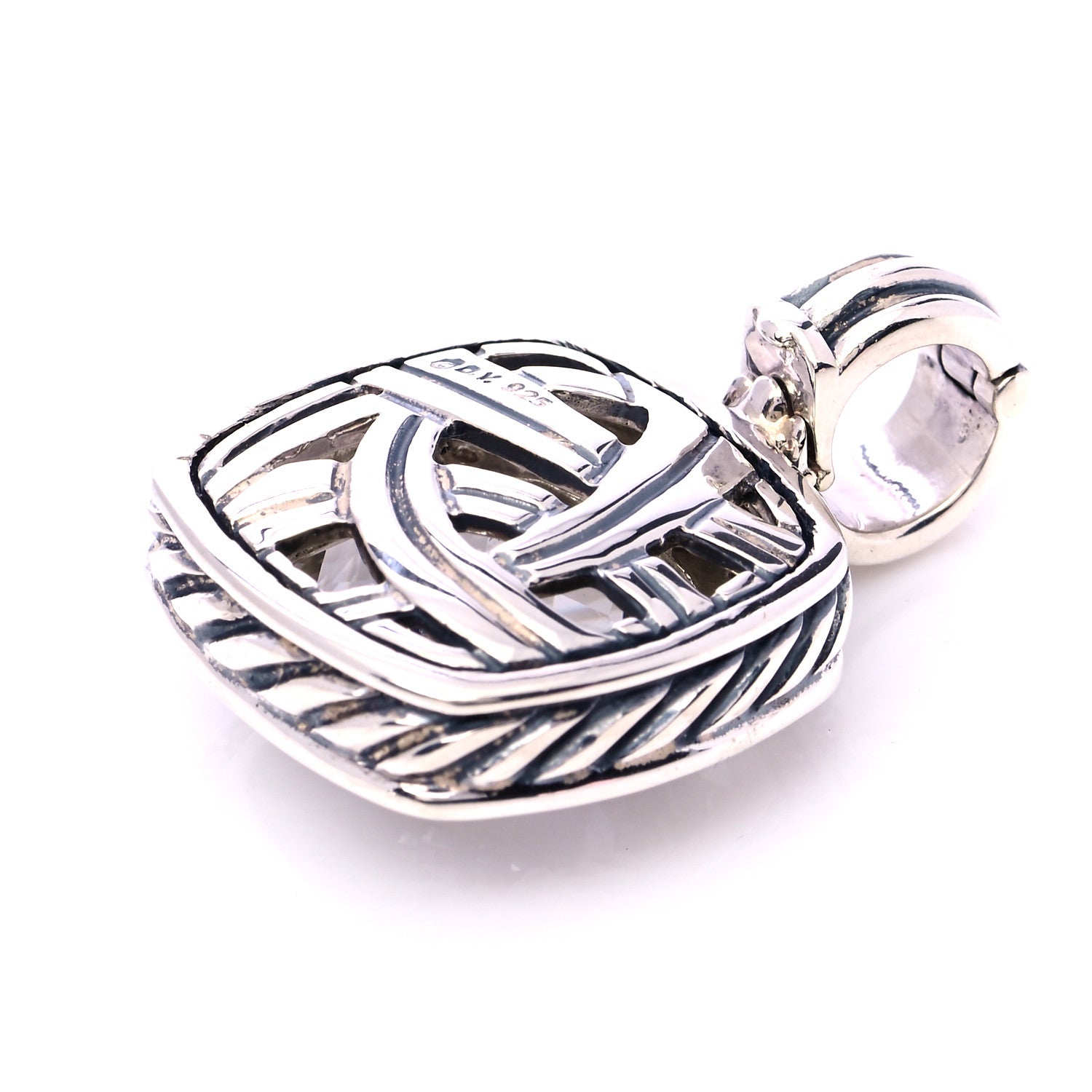 David Yurman Sterling Silver Diamond Quartz 14mm Albion Enhancer Pendant 4 of 7