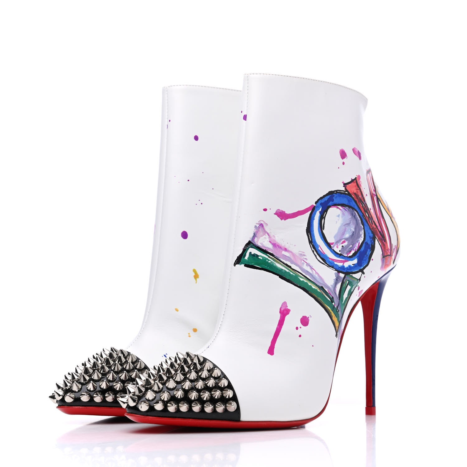 Christian Louboutin Calfskin Patent Love Is A Boot 100 Booties 38 White 3 of 12