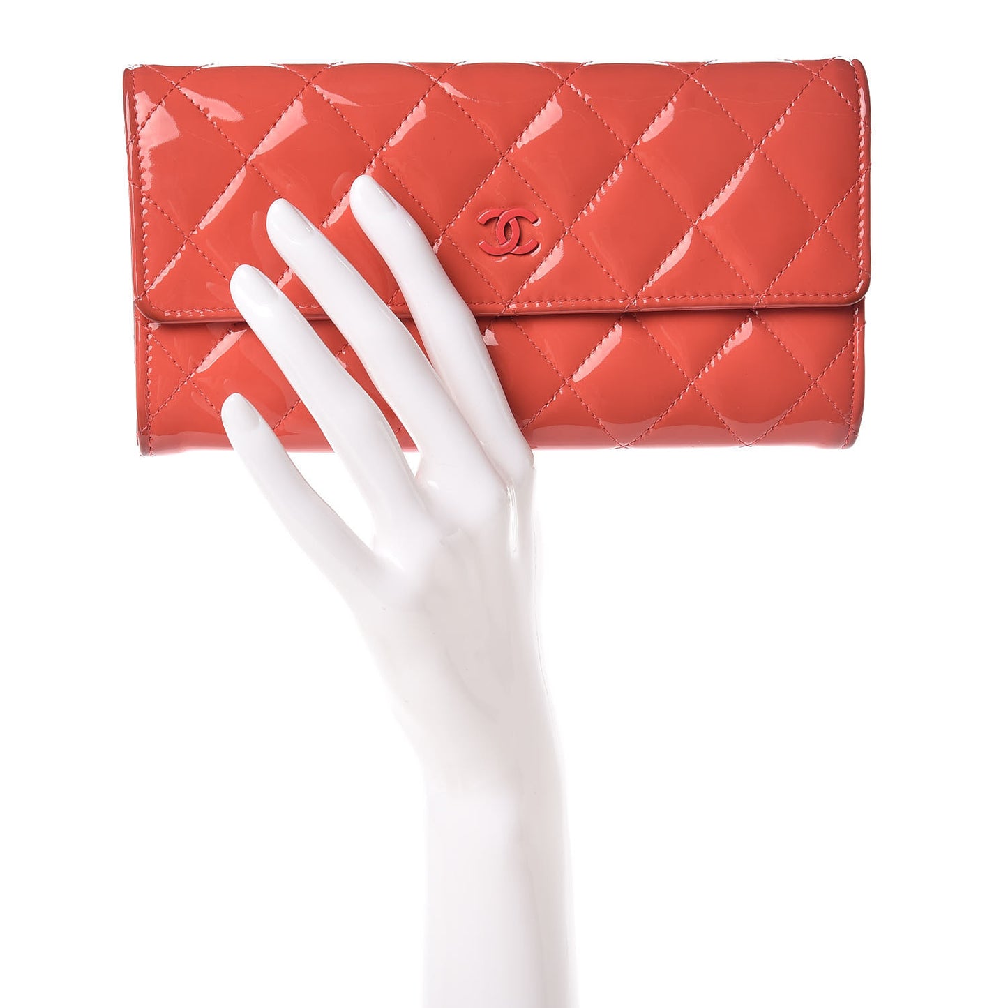 Patent Calfskin Quilted Large Flap Wallet Dark Pink
