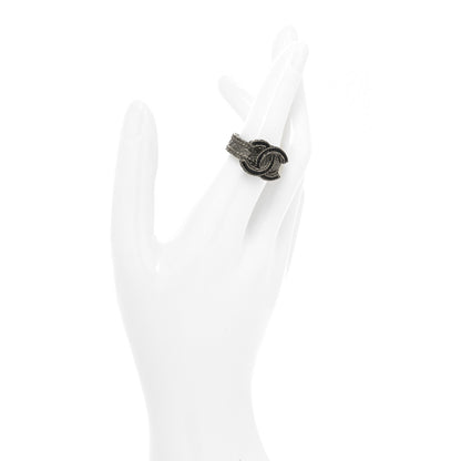 Chanel Ruthenium Glitter Enamel CC Ring 6.5 53 Black Silver 2 of 4