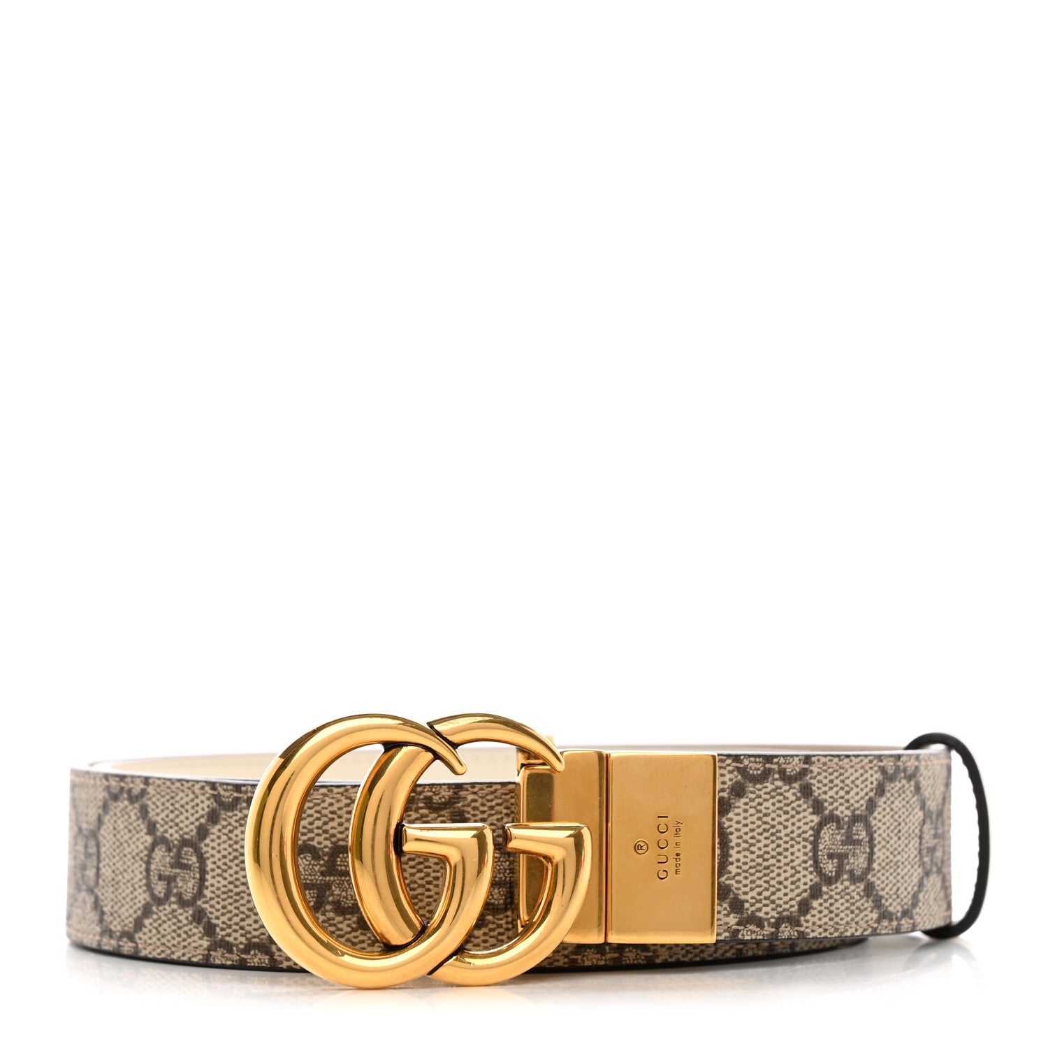 Gucci GG Supreme Monogram Plutone Calfskin Double G Reversible 30mm Belt 90 36 Beige Ebony Mystic White 1 of 8