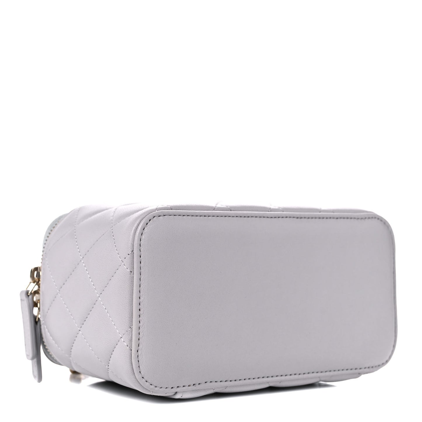 Lambskin Quilted Small Top Handle Vanity Case With Chain Grey