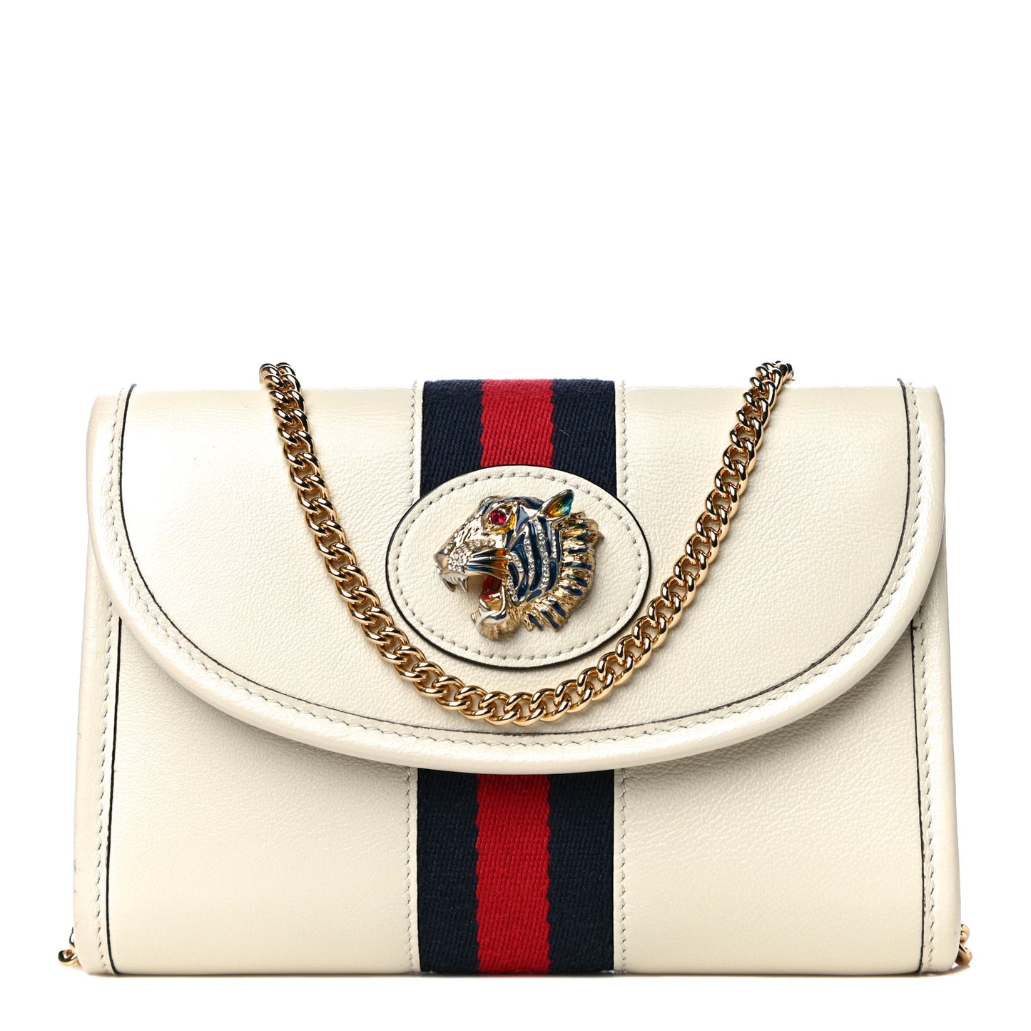 Textured Calfskin Web Mini Rajah Slim Flap Shoulder Bag Mystic White