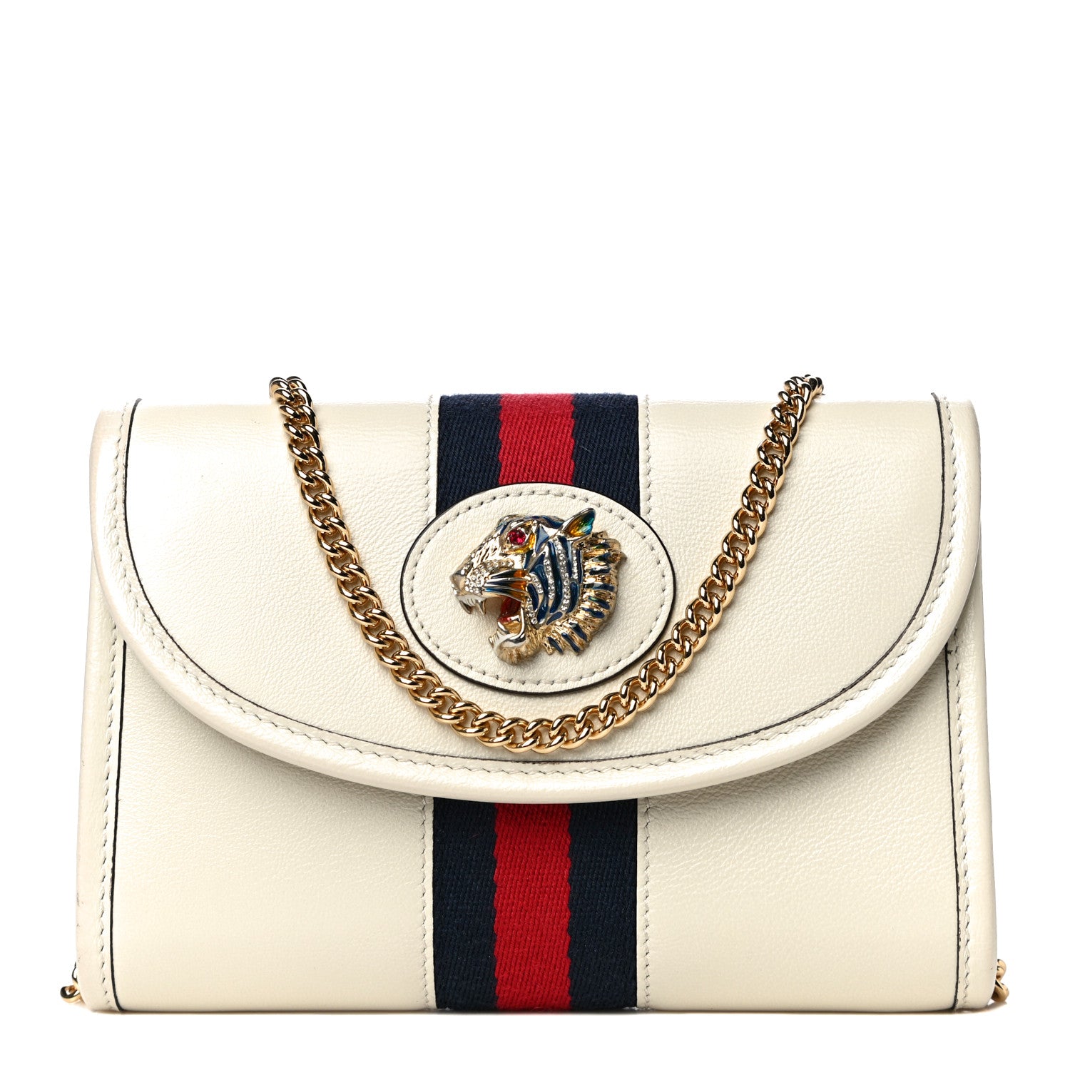Gucci Textured Calfskin Web Mini Rajah Slim Flap Shoulder Bag Mystic White 1 of 12