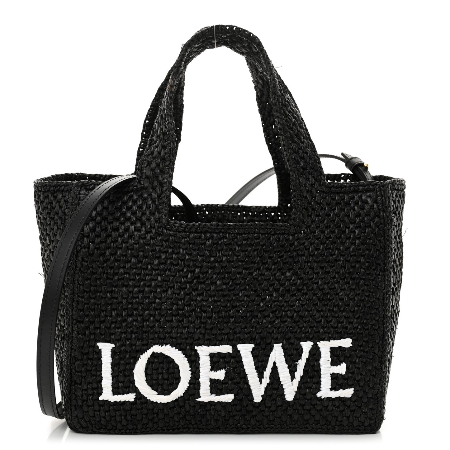 Raffia Small Paula's Ibiza Logo Tote Black White
