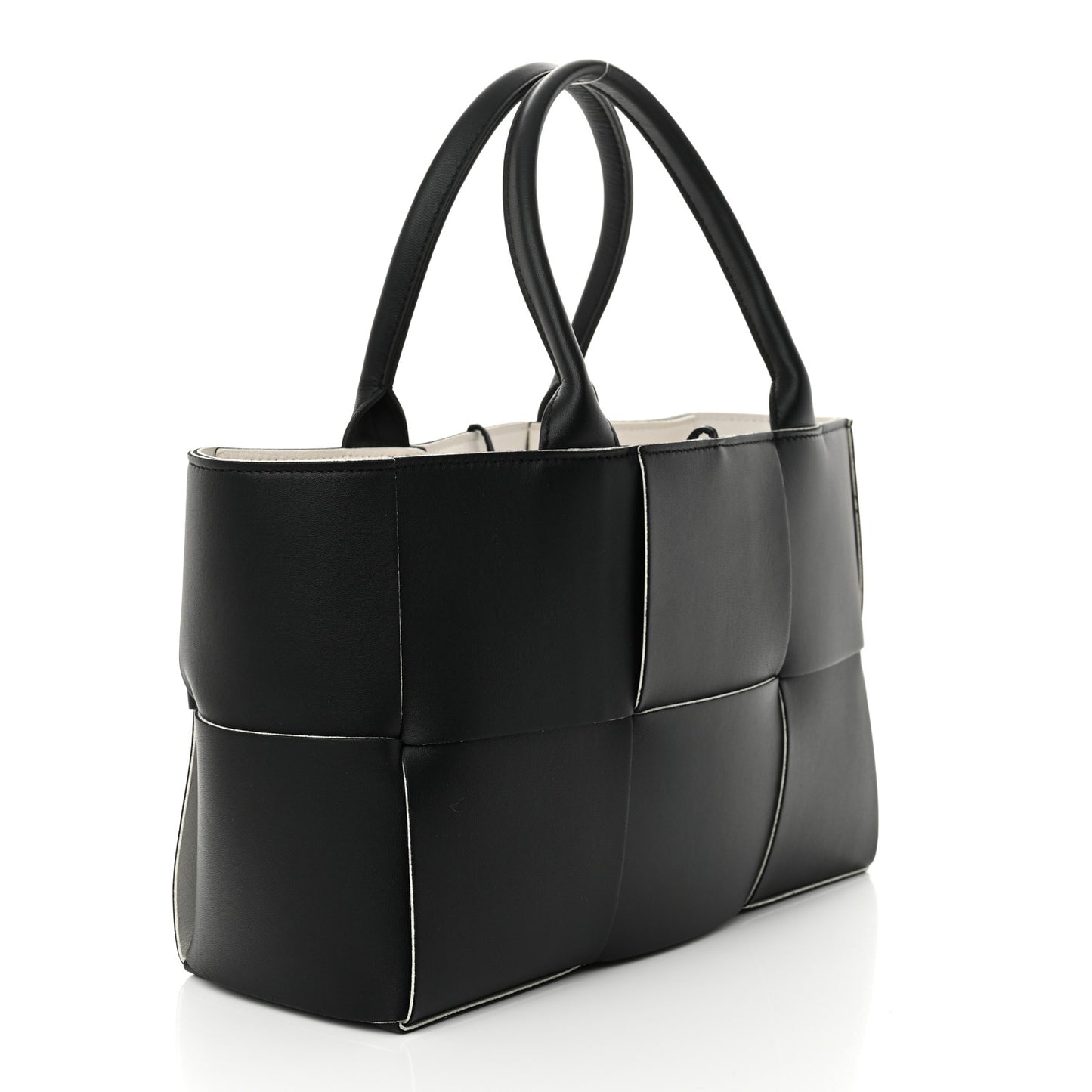 Nappa Maxi Intrecciato Small Arco Tote Black White