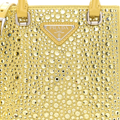 Prada Satin Crystal Metal Triangle Logo Small Double Handle Crossbody Tote Ananas 8 of 11