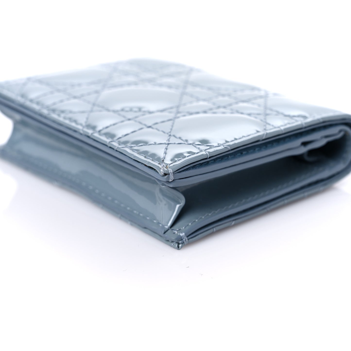 Patent Cannage Mini Lady Dior Wallet Gray Stone