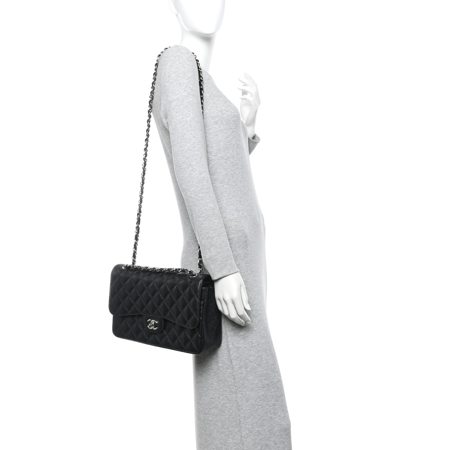Caviar Quilted Jumbo Double Flap Black