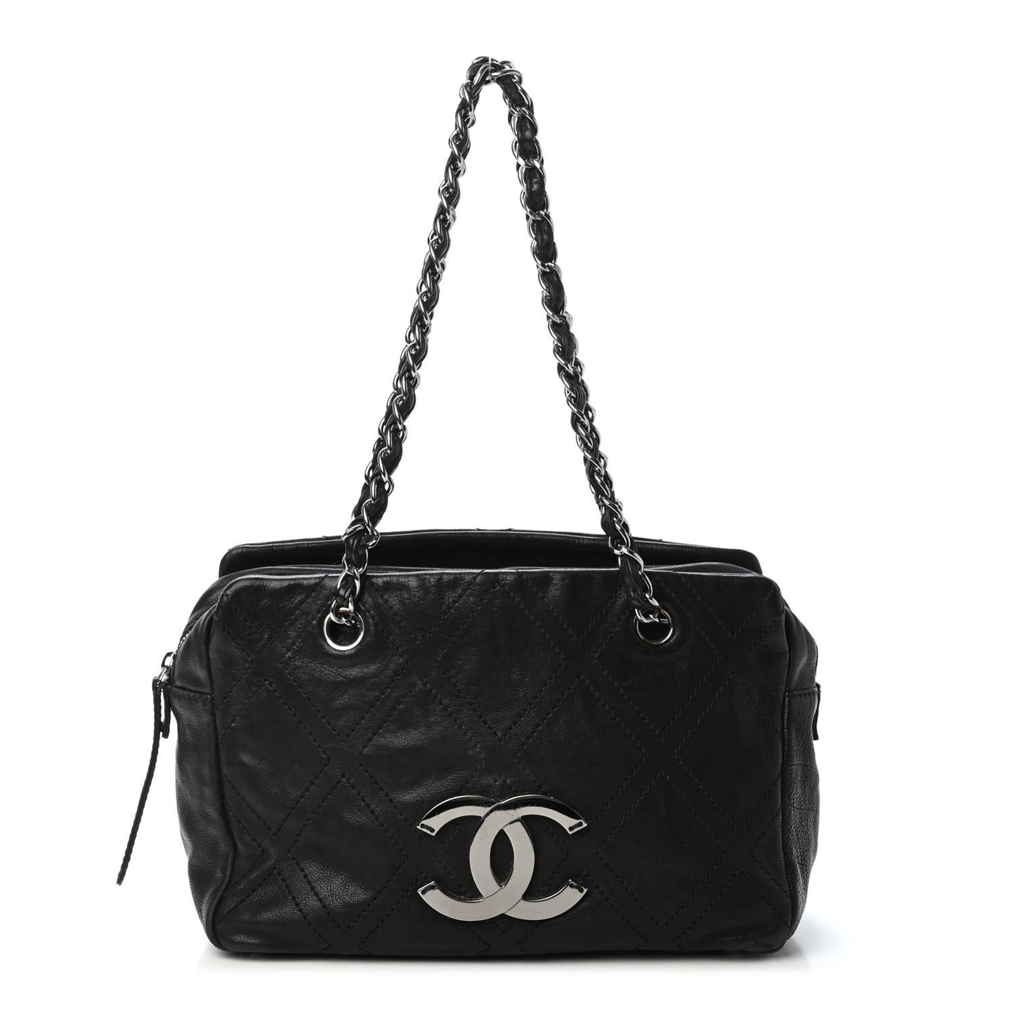 Calfskin Small Diamond Stitch Tote Black