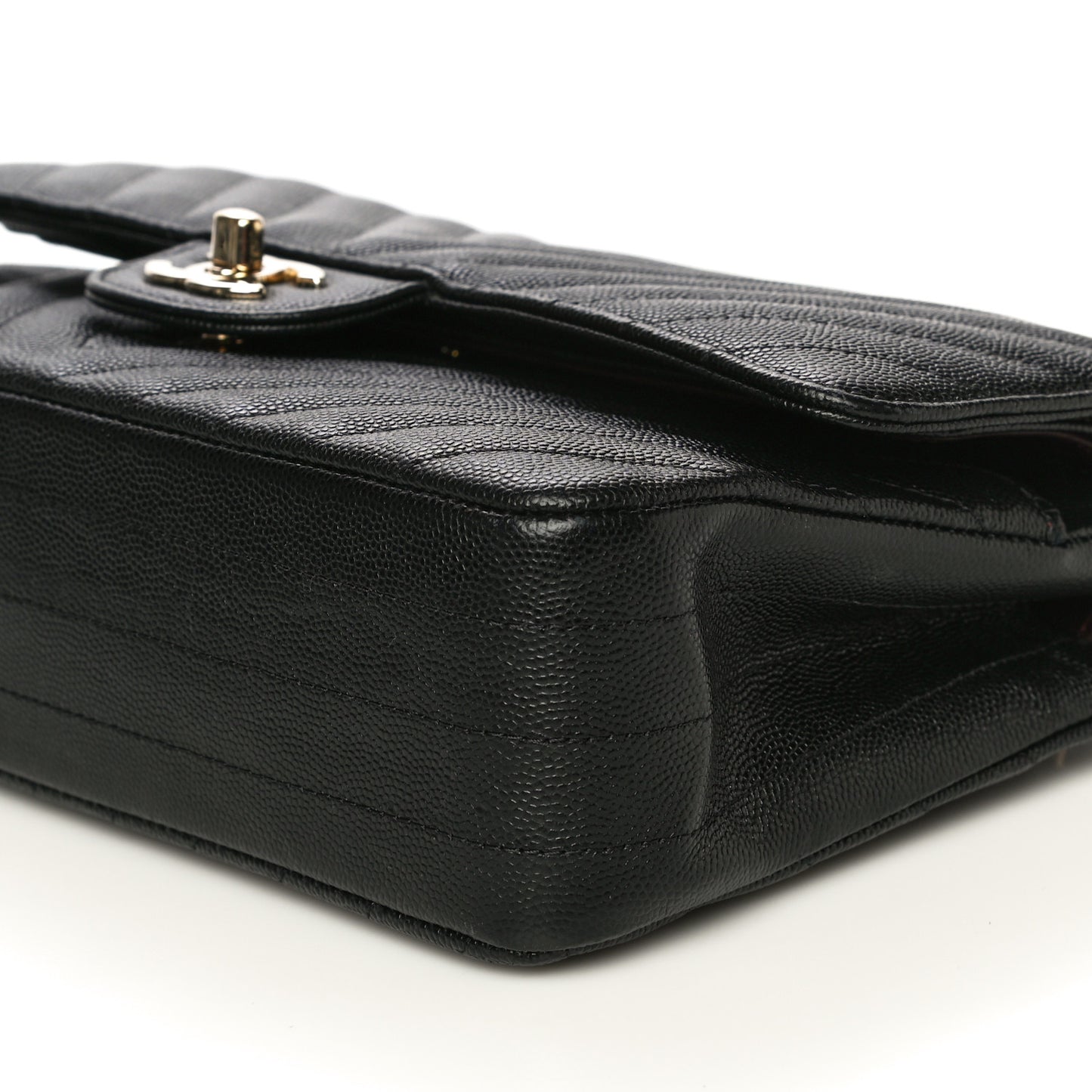 Caviar Chevron Quilted Medium Double Flap Black
