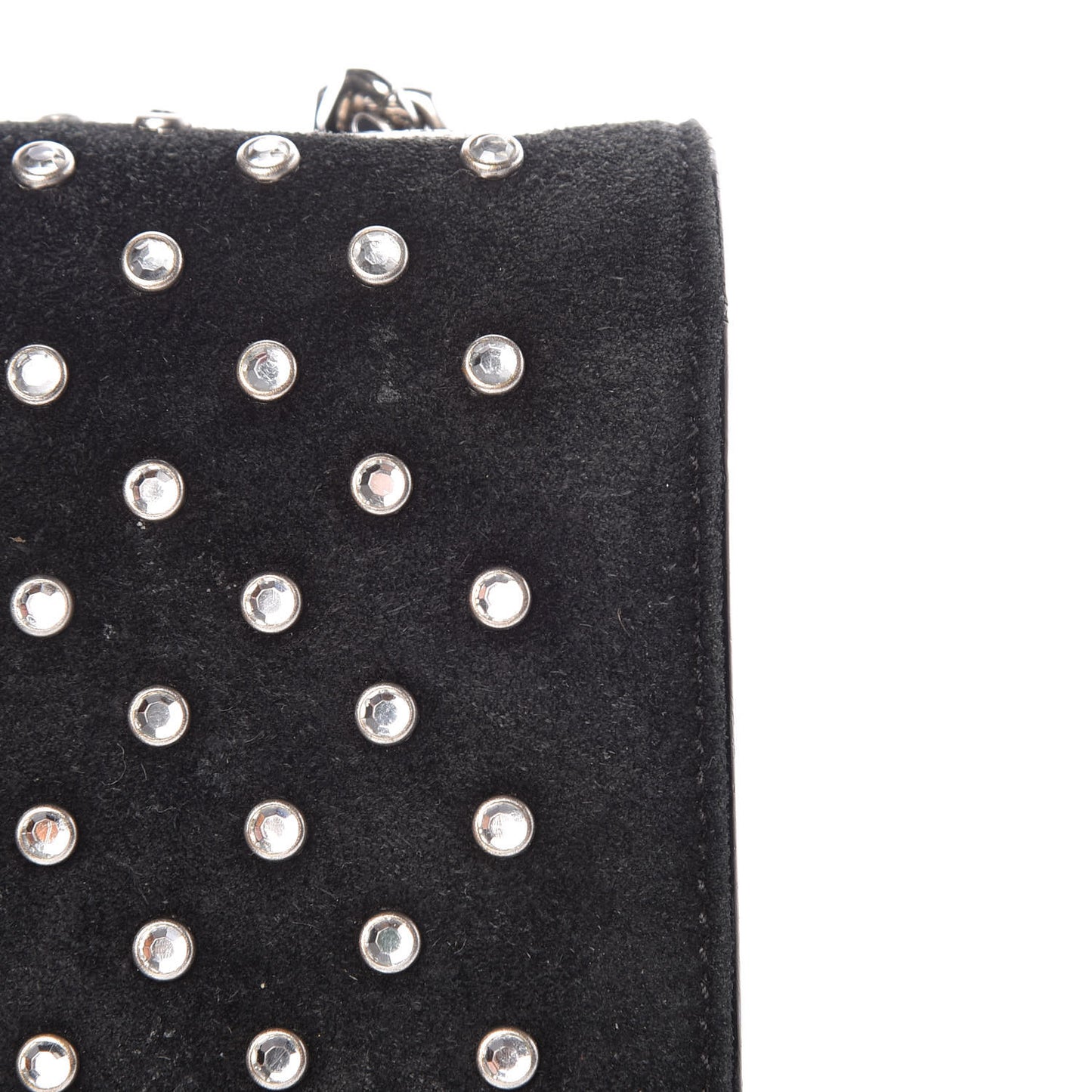 Suede Crystal Studded Small Classic Monogram Kate Tassel Satchel Black