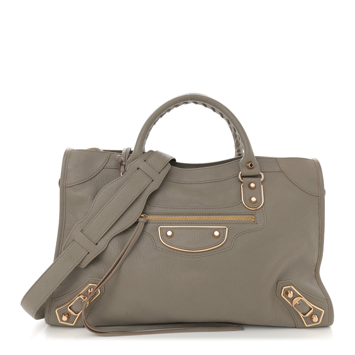 Chevre Gold Metallic Edge Hardware City Gris Taupe