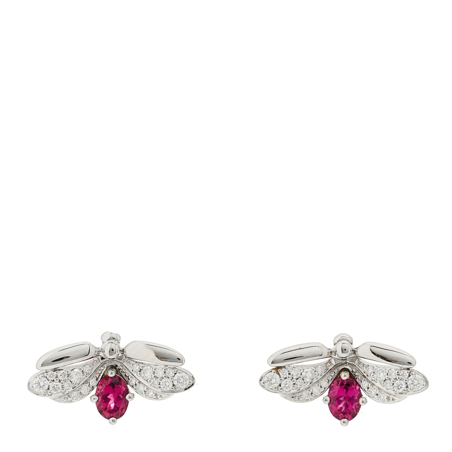 Platinum Diamond Rubellite Paper Flowers Firefly Earrings