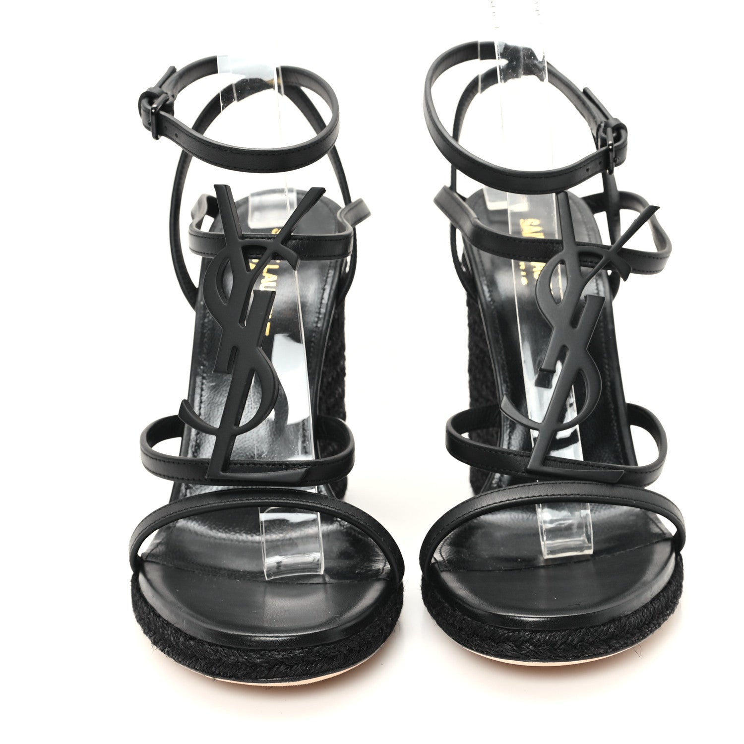 Saint Laurent Calfskin Cassandra Espadrille 105 Wedges 38 Black 3 of 9