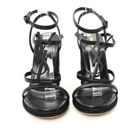 Saint Laurent Calfskin Cassandra Espadrille 105 Wedges 38 Black 3 of 9