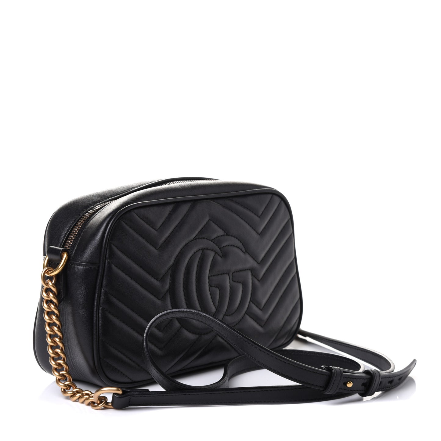 Calfskin Matelasse Small GG Marmont Chain Shoulder Bag Black