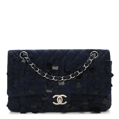 Chanel Satin Paillette Sequin Quilted Medium Single Flap Navy 1 of 9