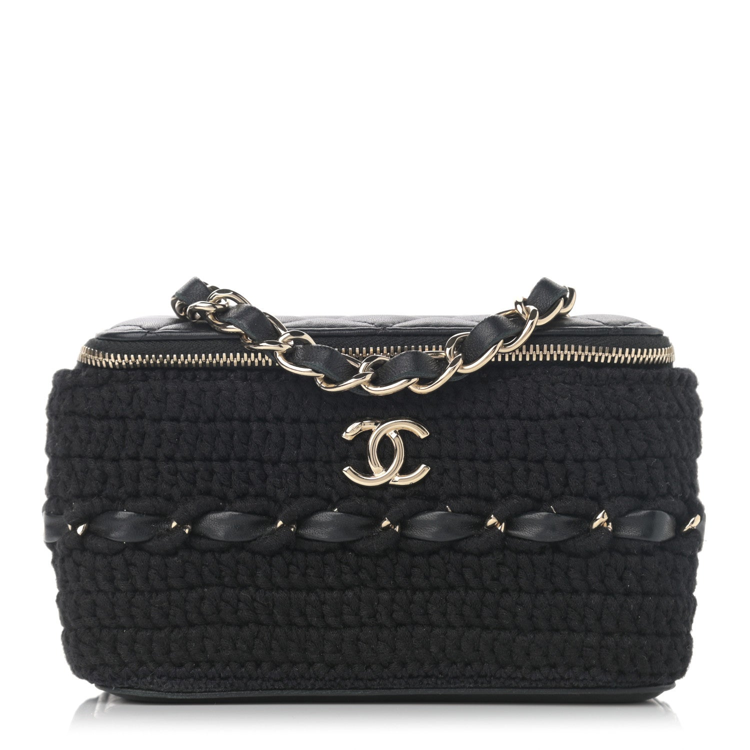 Chanel Lambskin Crochet Quilted Small Vanity Case With Chain Black 1 of 11