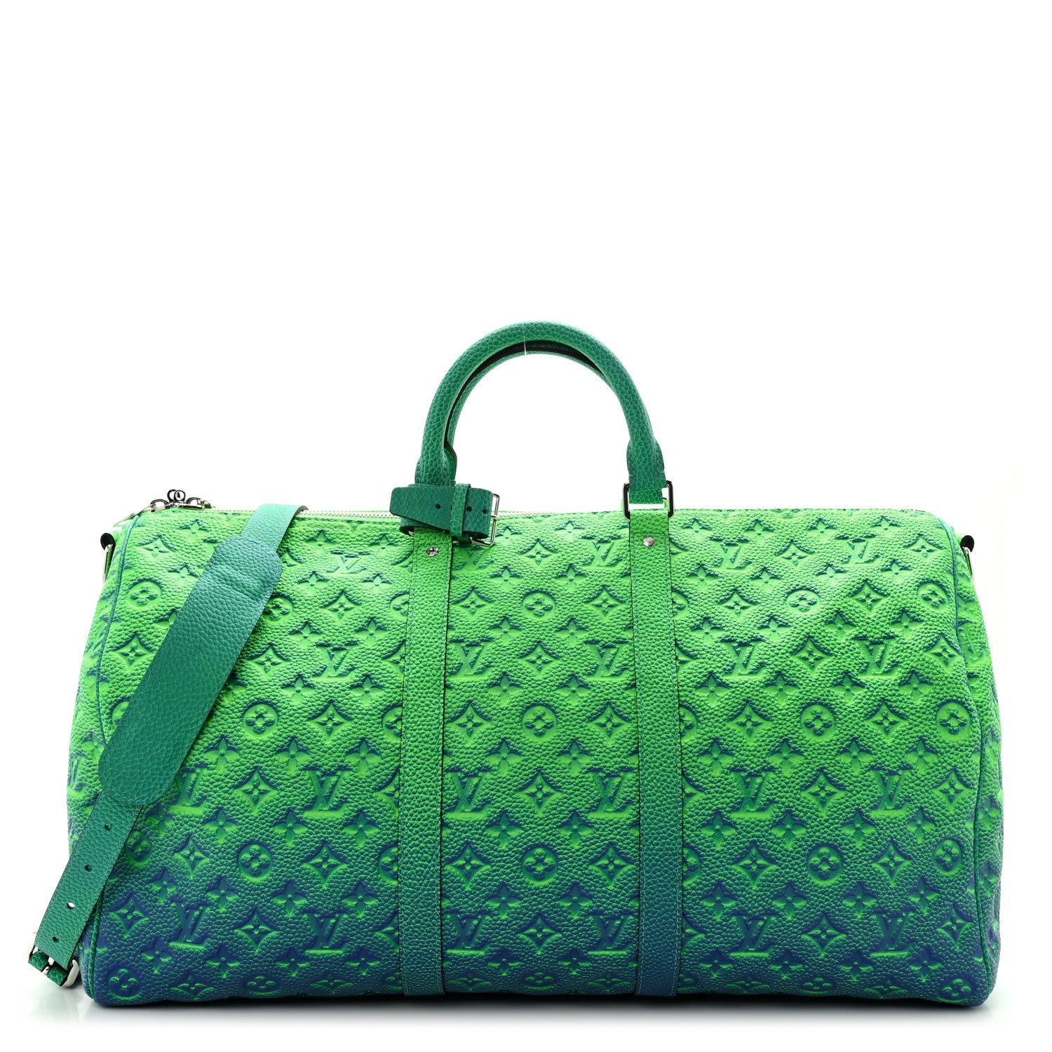 Louis Vuitton Taurillon Illusion Keepall Bandouliere 50 Bleu Vert 1 of 8