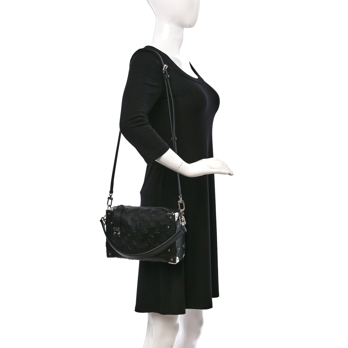 Calfskin Debossed Monogram Side Trunk Black