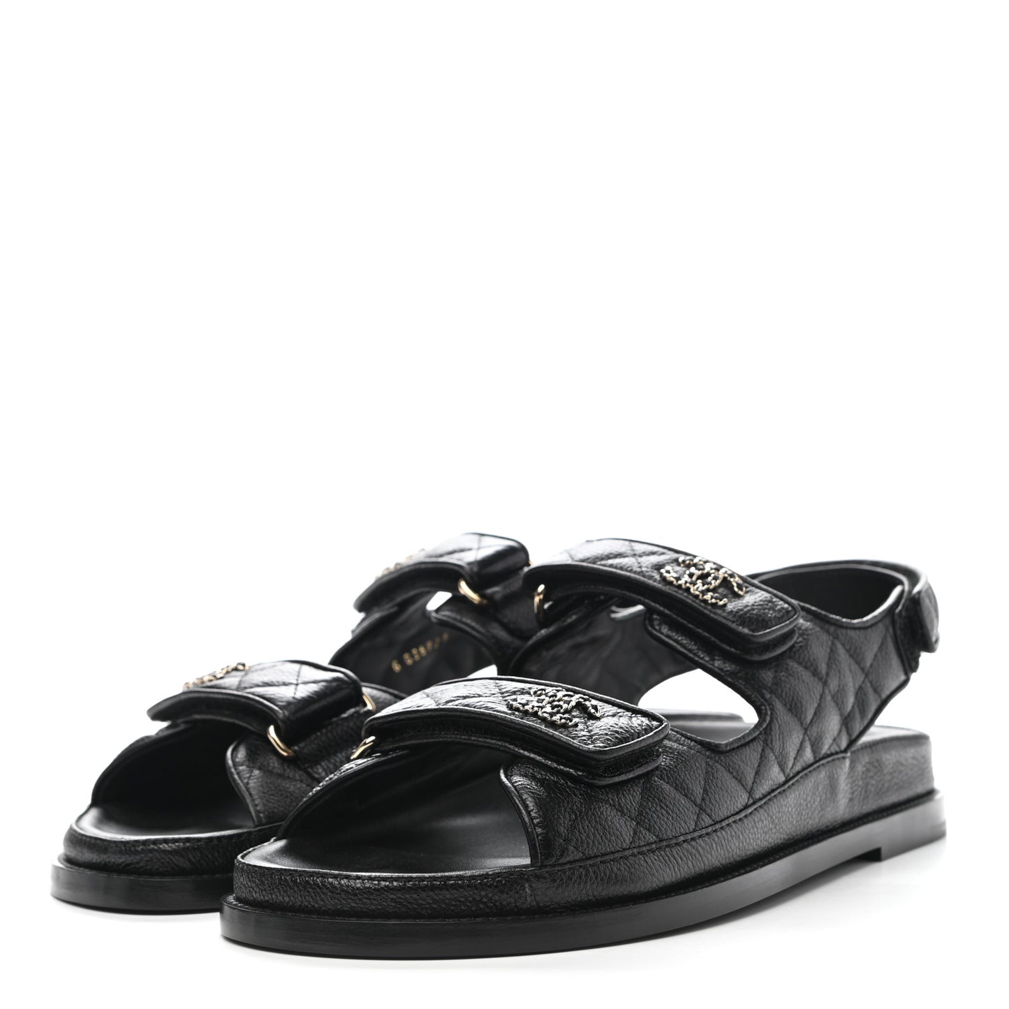 Grained Calfskin Velcro Dad Sandals 41 Black