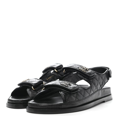 Chanel Grained Calfskin Velcro Dad Sandals 41 Black 3 of 9
