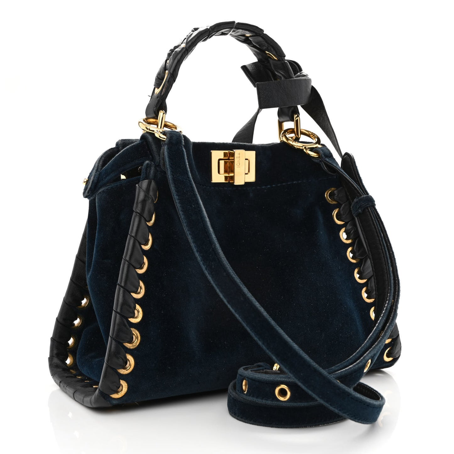Velvet Vitello Seta Lace Up Mini Peekaboo Iconic Satchel Blue