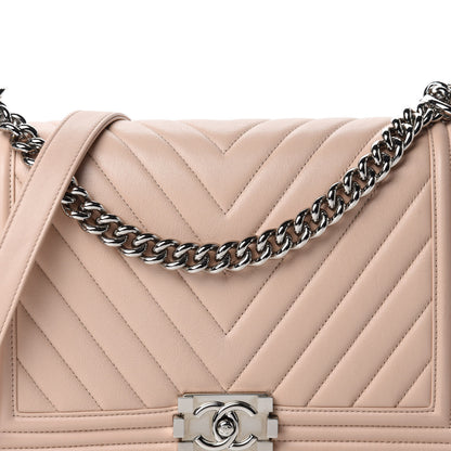 Chanel Calfskin Chevron Quilted New Medium Boy Flap Beige 11 of 11