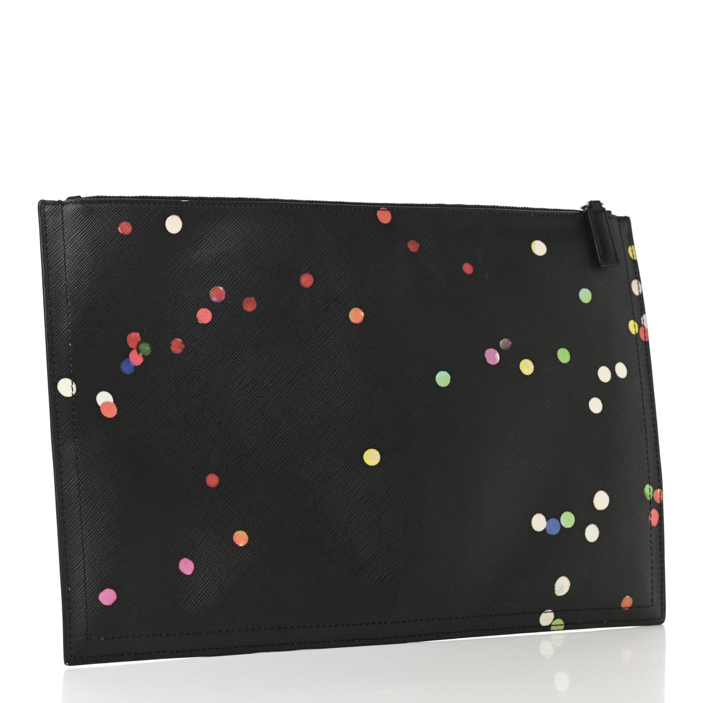 Textured Coated Canvas Confetti Print Medium Antigona Zip Pouch Black