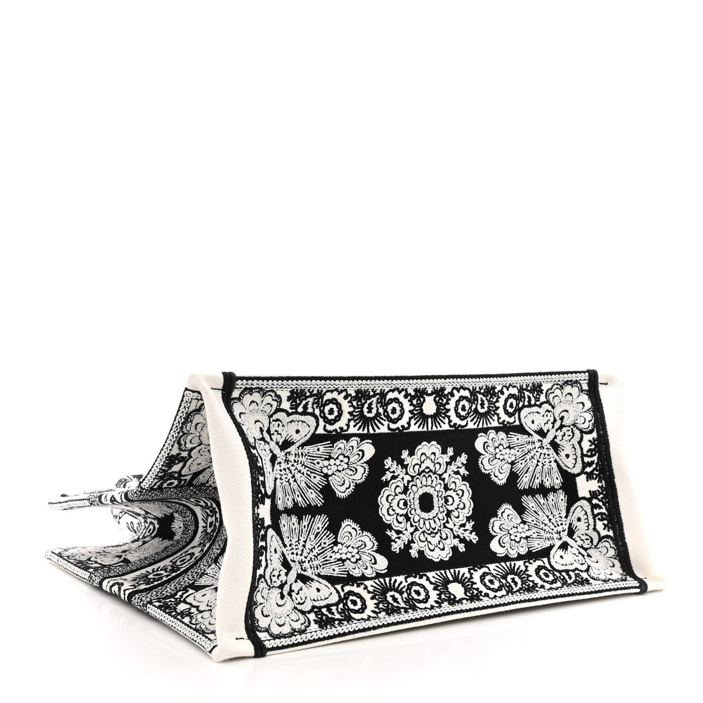 Canvas Butterfly Bandana Embroidered Medium Book Tote Black White