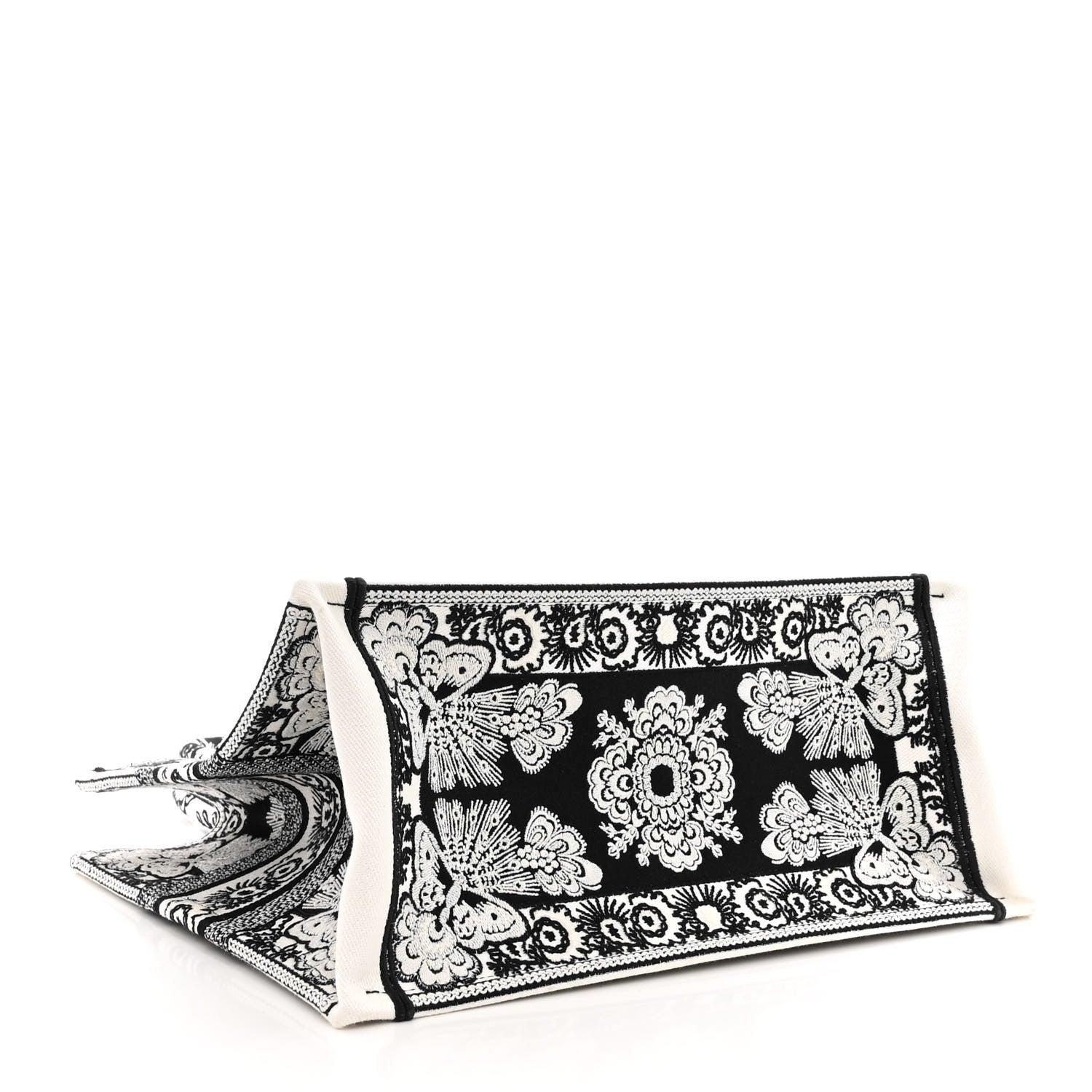 Christian Dior Canvas Butterfly Bandana Embroidered Medium Book Tote Black White 4 of 10