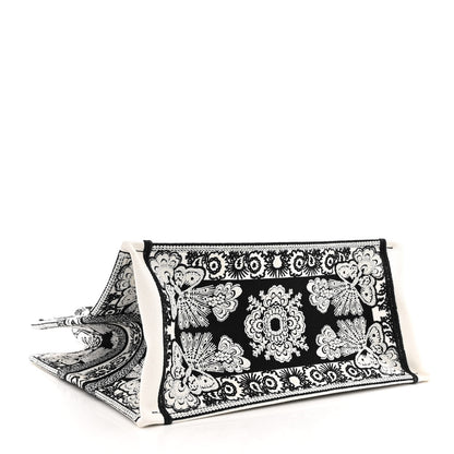 Christian Dior Canvas Butterfly Bandana Embroidered Medium Book Tote Black White 4 of 10