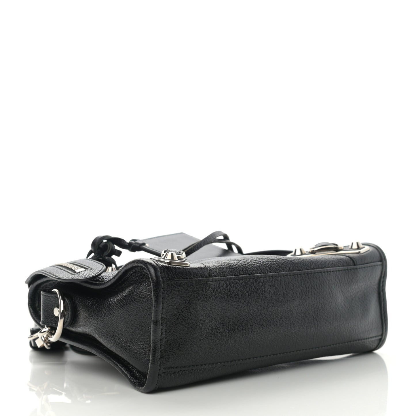 Chevre Silver Metallic Edge Hardware Mini City Black
