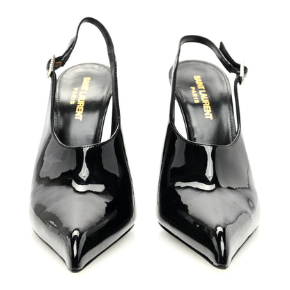 Saint Laurent Patent Calfskin Nico 110 Slingback Pumps 37.5 Black 2 of 7