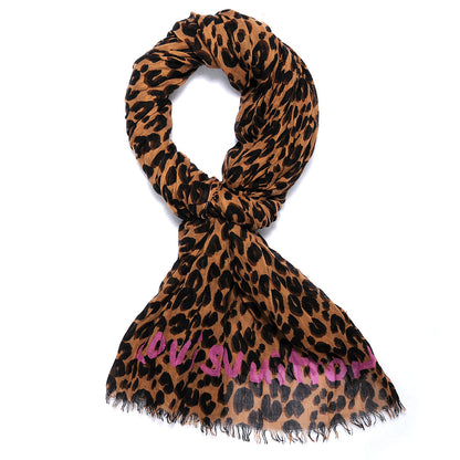 Louis Vuitton Cashmere Silk Leopard Stole Brown 1 of 7
